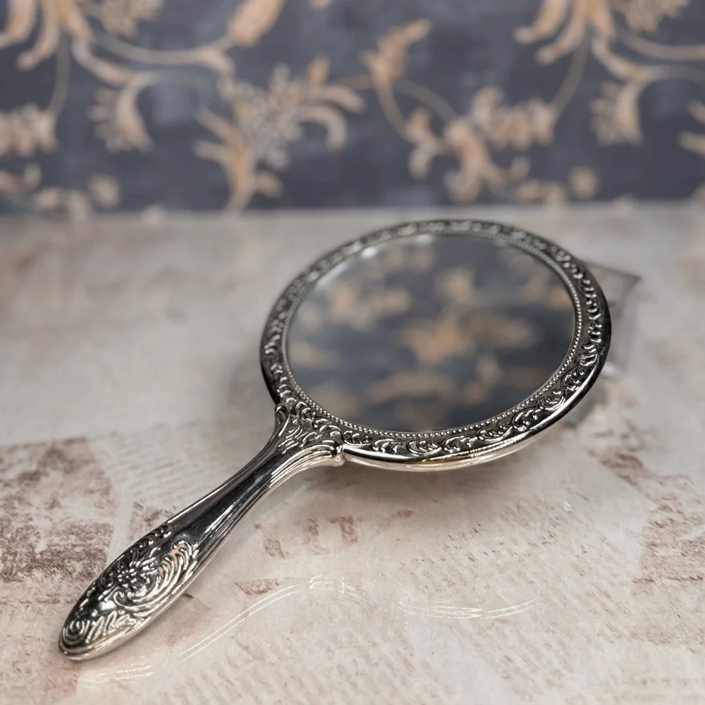 Antique Silver Plated Art Nouveau Repousse Vanity Hand Mirror